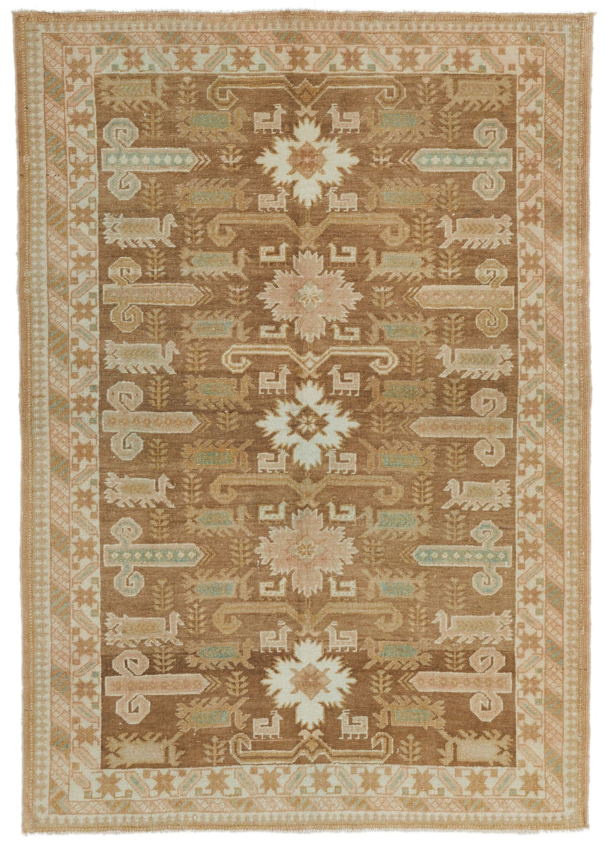 4x6 Brown and Green Persian Tribal Rug