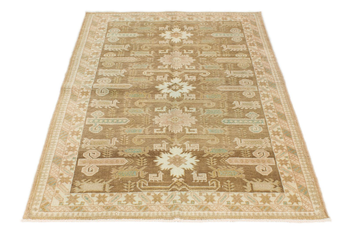 4x6 Brown and Green Persian Tribal Rug