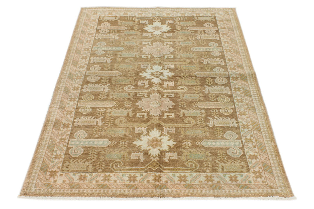 4x6 Brown and Green Persian Tribal Rug