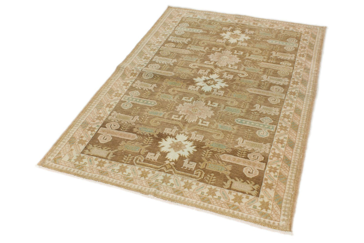 4x6 Brown and Green Persian Tribal Rug
