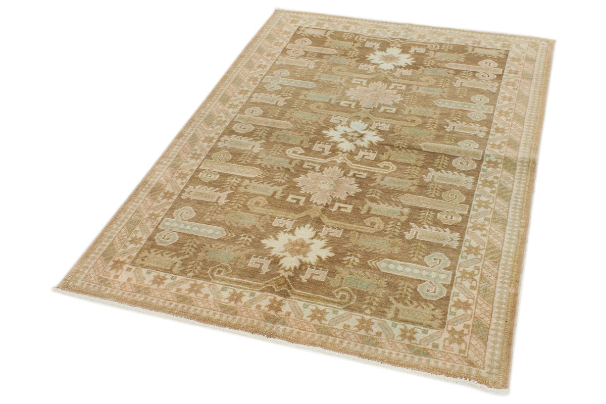 4x6 Brown and Green Persian Tribal Rug