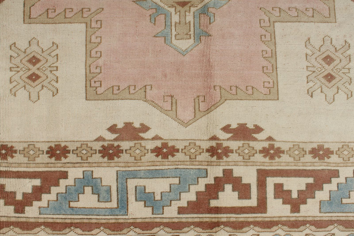 9x11 Pink and Ivory Turkish Tribal Rug