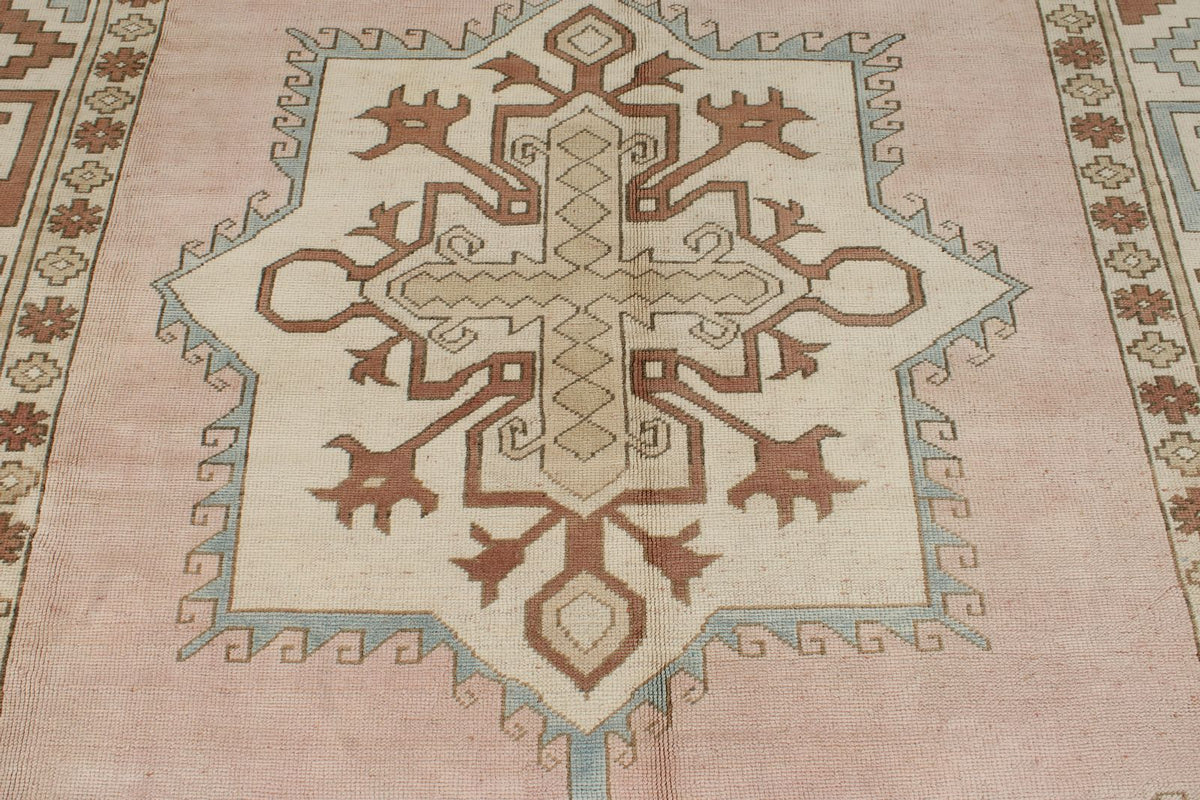 9x11 Pink and Ivory Turkish Tribal Rug