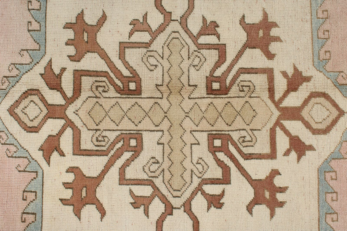 9x11 Pink and Ivory Turkish Tribal Rug