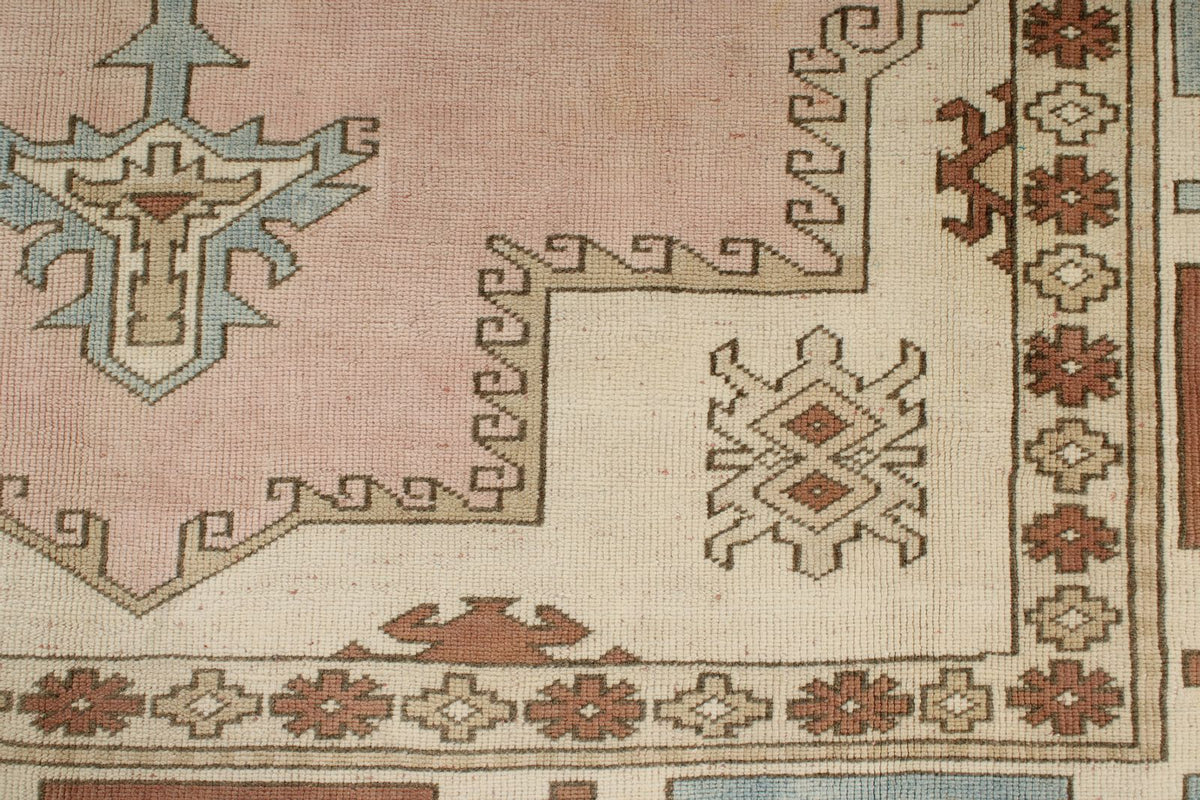 9x11 Pink and Ivory Turkish Tribal Rug