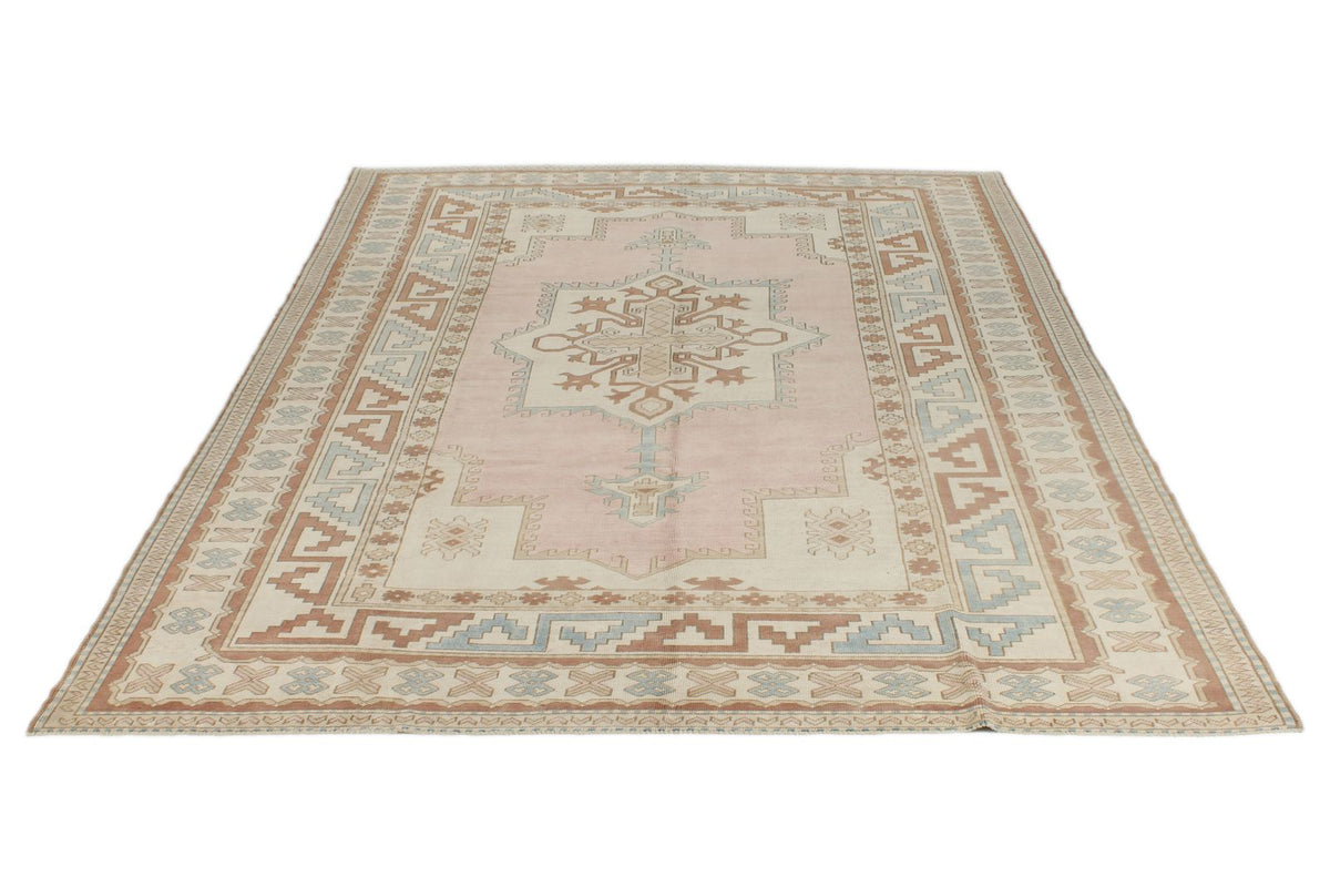 9x11 Pink and Ivory Turkish Tribal Rug