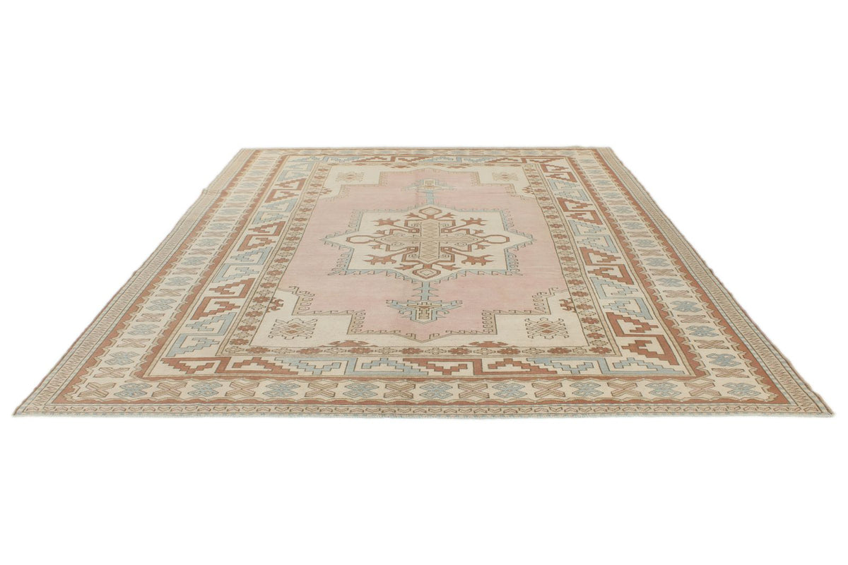 9x11 Pink and Ivory Turkish Tribal Rug