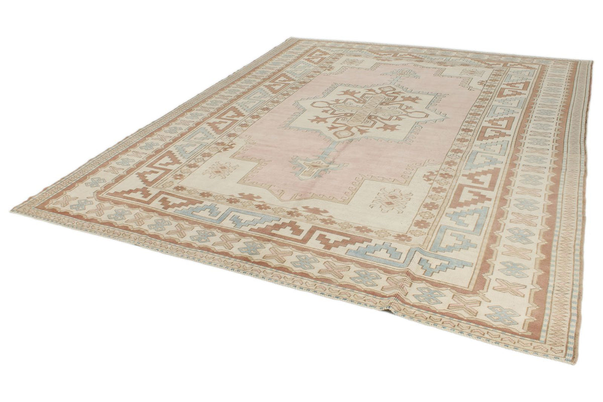 9x11 Pink and Ivory Turkish Tribal Rug