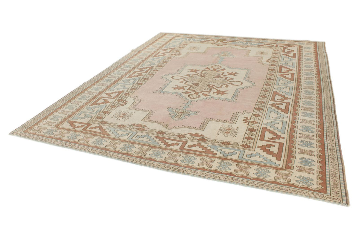 9x11 Pink and Ivory Turkish Tribal Rug