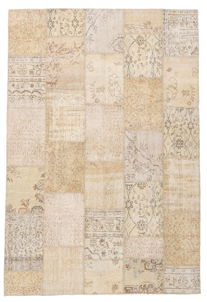 7x10 Beige and Ivory Turkish Patchwork Rug