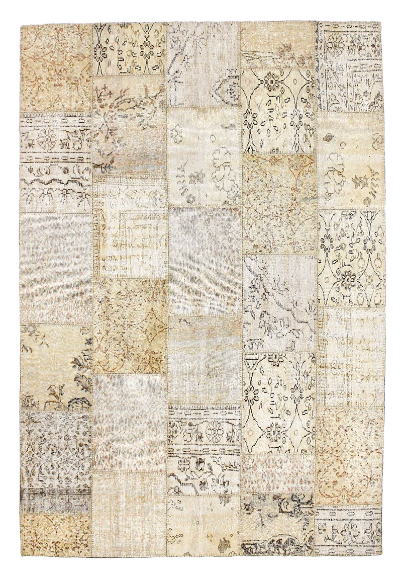 7x10 Beige and Ivory Turkish Patchwork Rug