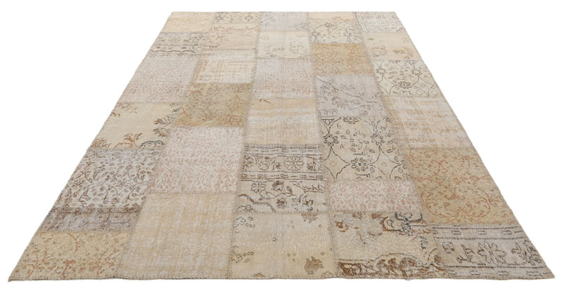 7x10 Beige and Ivory Turkish Patchwork Rug