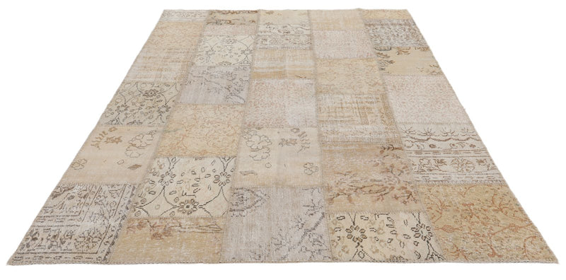 7x10 Beige and Ivory Turkish Patchwork Rug