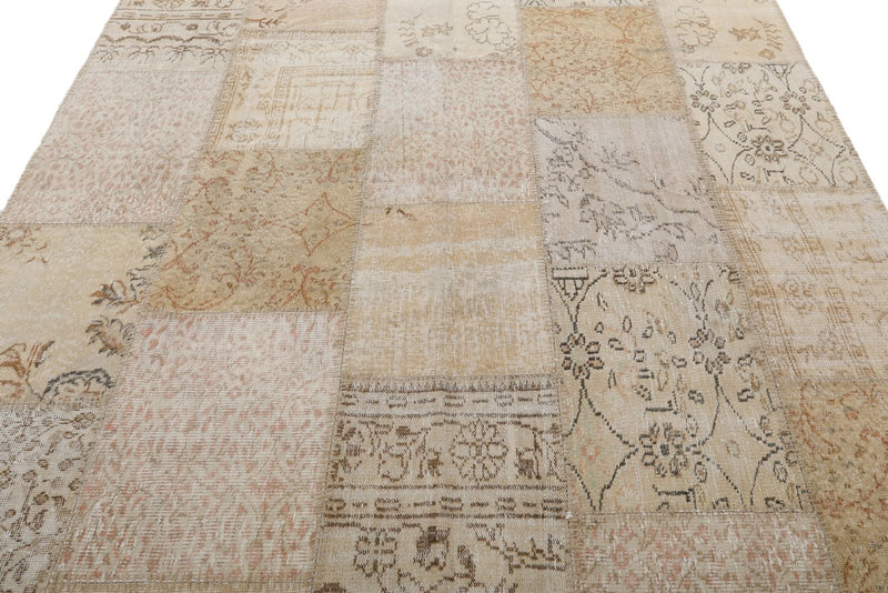 7x10 Beige and Ivory Turkish Patchwork Rug
