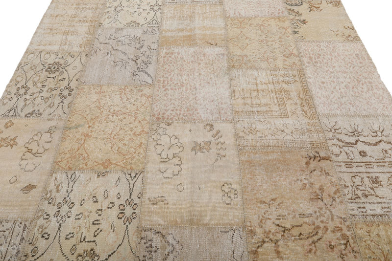 7x10 Beige and Ivory Turkish Patchwork Rug