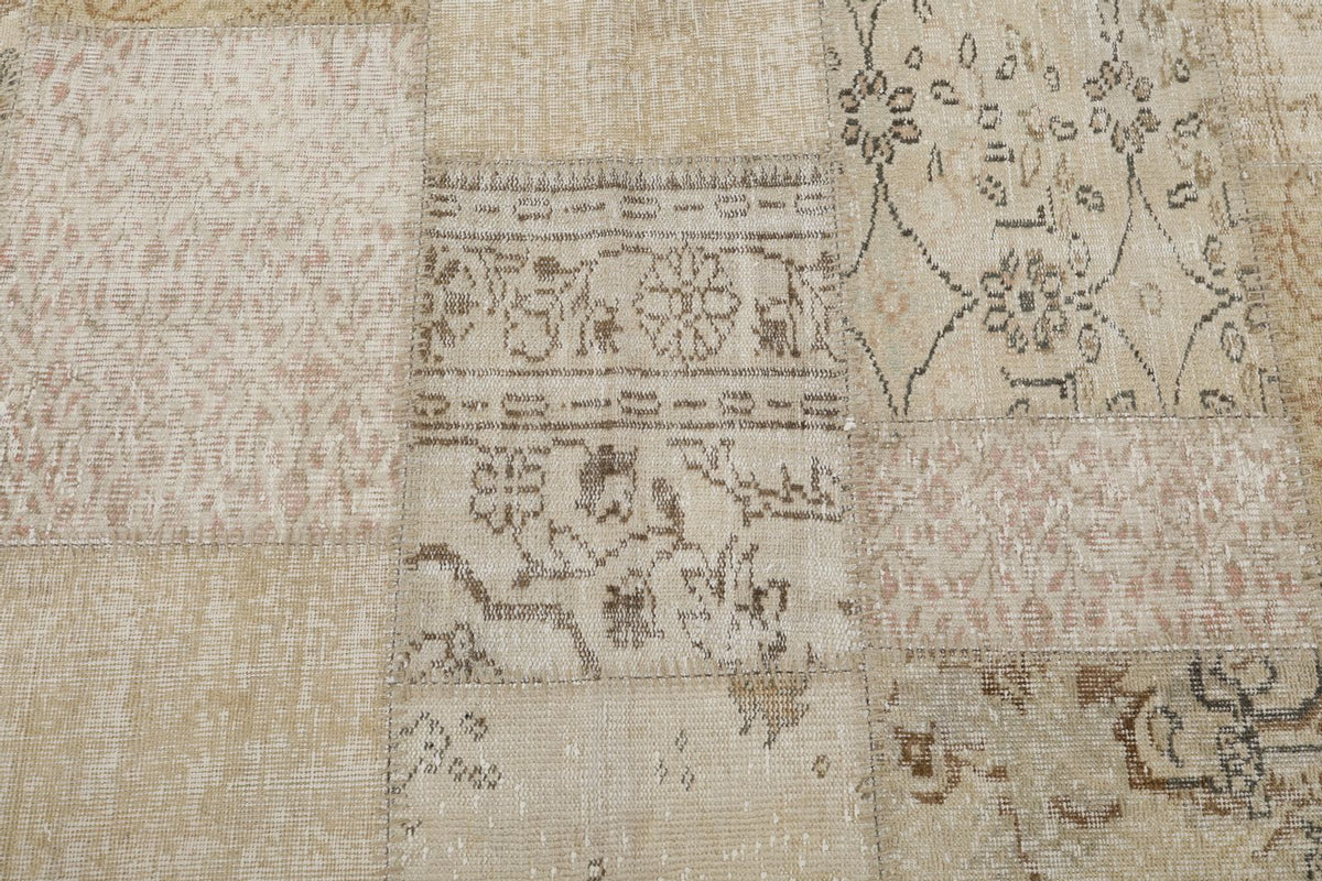 7x10 Beige and Ivory Turkish Patchwork Rug