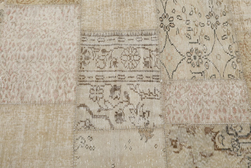 7x10 Beige and Ivory Turkish Patchwork Rug