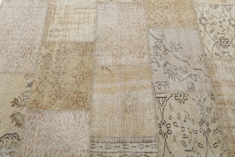7x10 Beige and Ivory Turkish Patchwork Rug