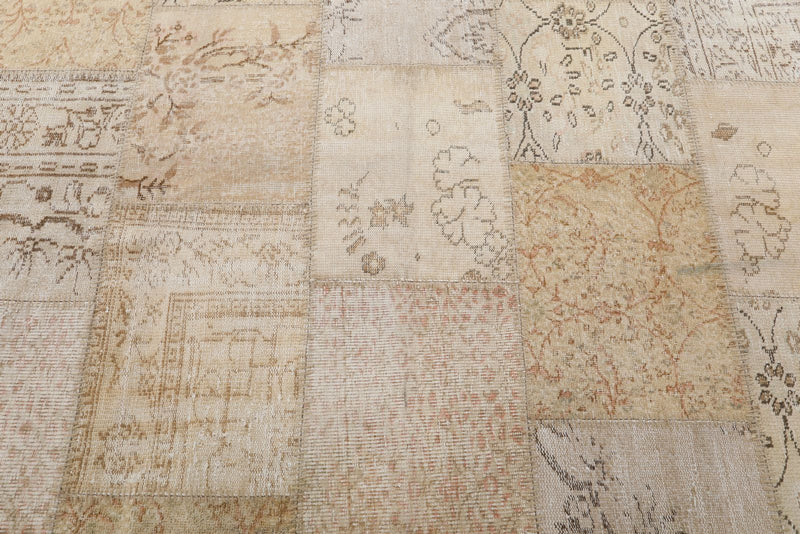 7x10 Beige and Ivory Turkish Patchwork Rug