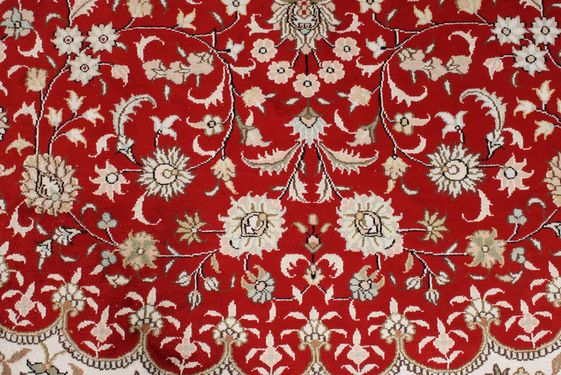 14x14 Red and Ivory Turkish Silk Rug