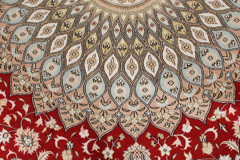 14x14 Red and Ivory Turkish Silk Rug