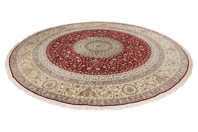 14x14 Red and Ivory Turkish Silk Rug