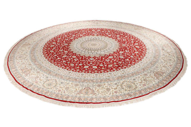 14x14 Red and Ivory Turkish Silk Rug