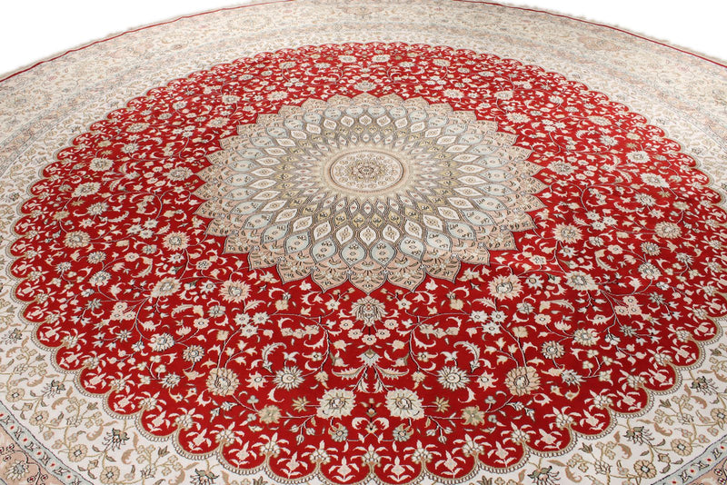 14x14 Red and Ivory Turkish Silk Rug