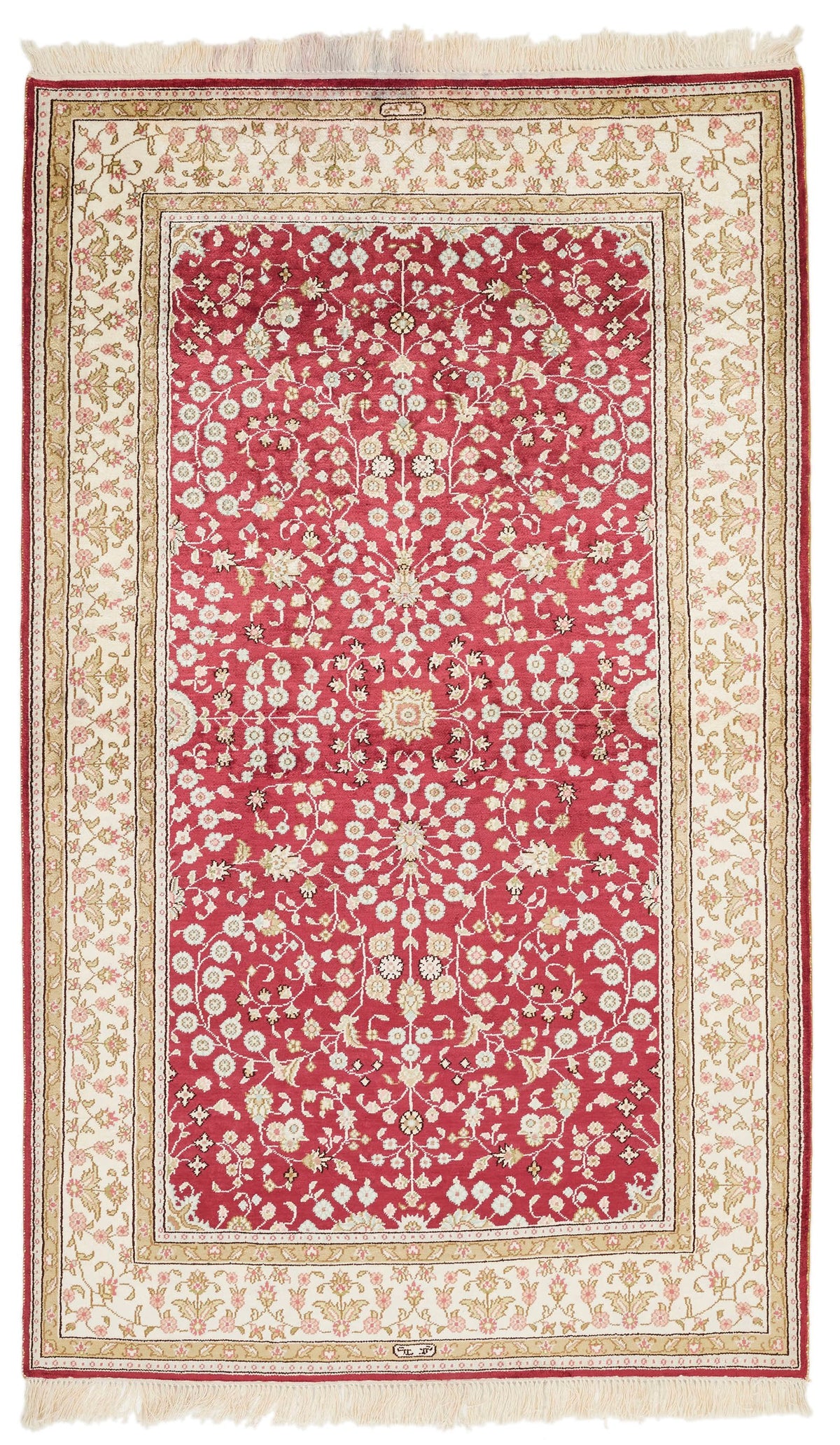 3x5 Red and Ivory Turkish Silk Rug