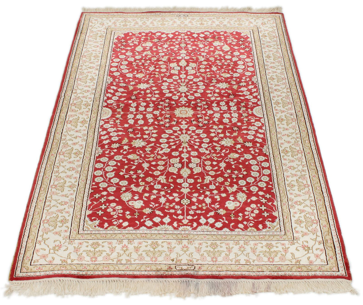 3x5 Red and Ivory Turkish Silk Rug