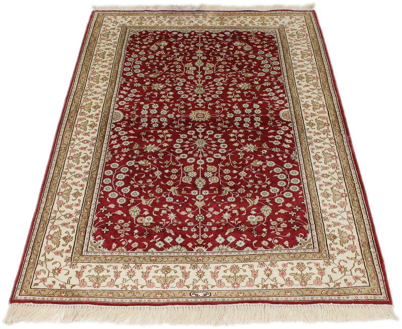 3x5 Red and Ivory Turkish Silk Rug