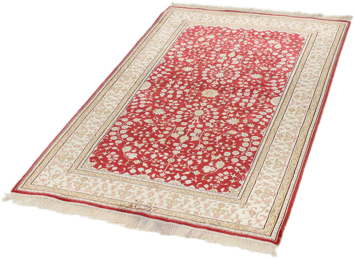 3x5 Red and Ivory Turkish Silk Rug