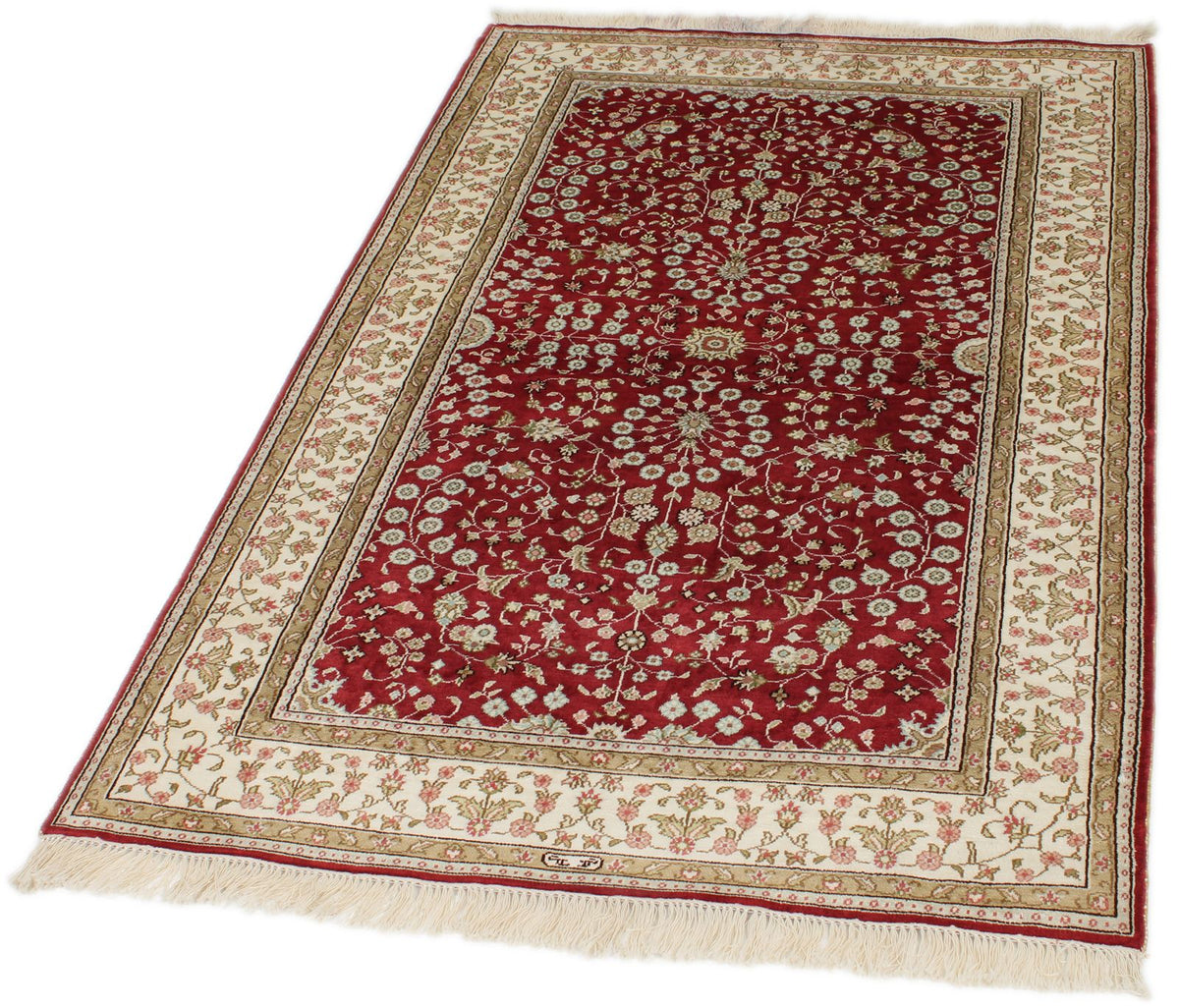 3x5 Red and Ivory Turkish Silk Rug