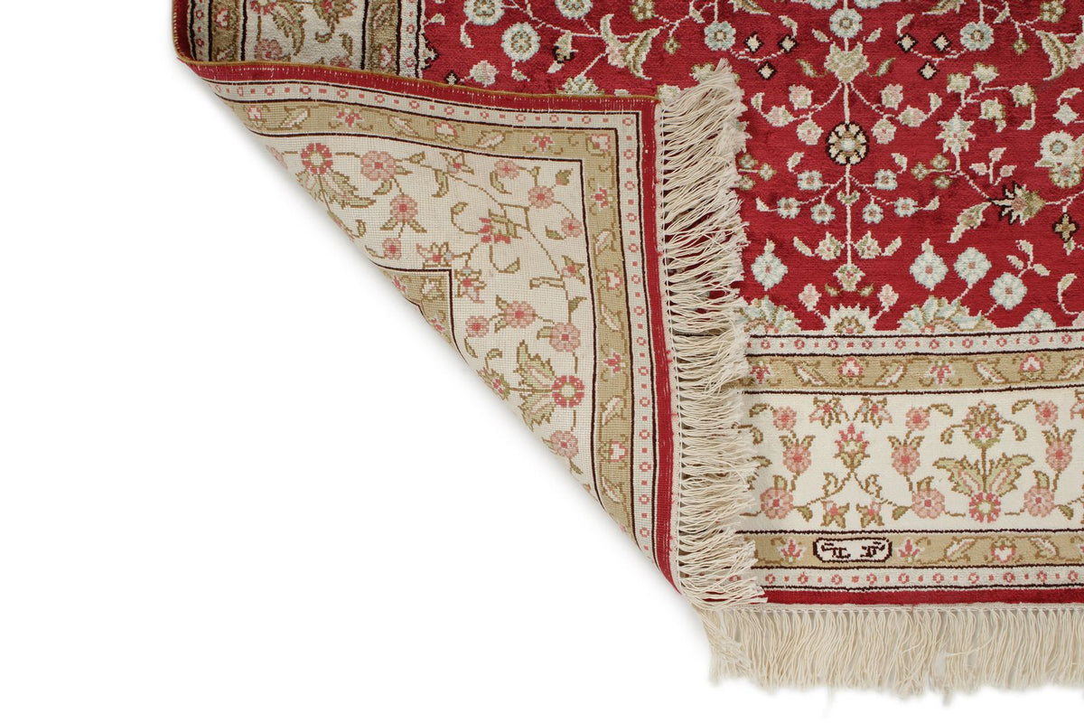 3x5 Red and Ivory Turkish Silk Rug