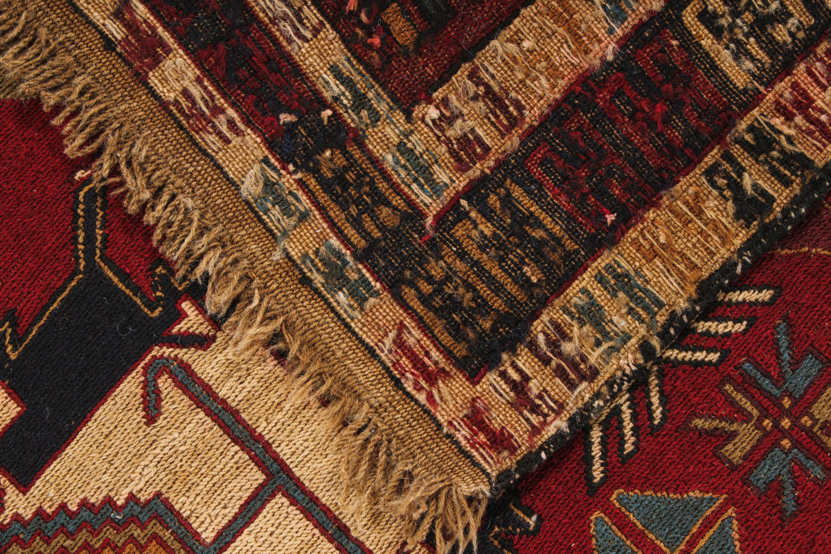 4x6 Red and Multicolor Turkish Tribal Rug