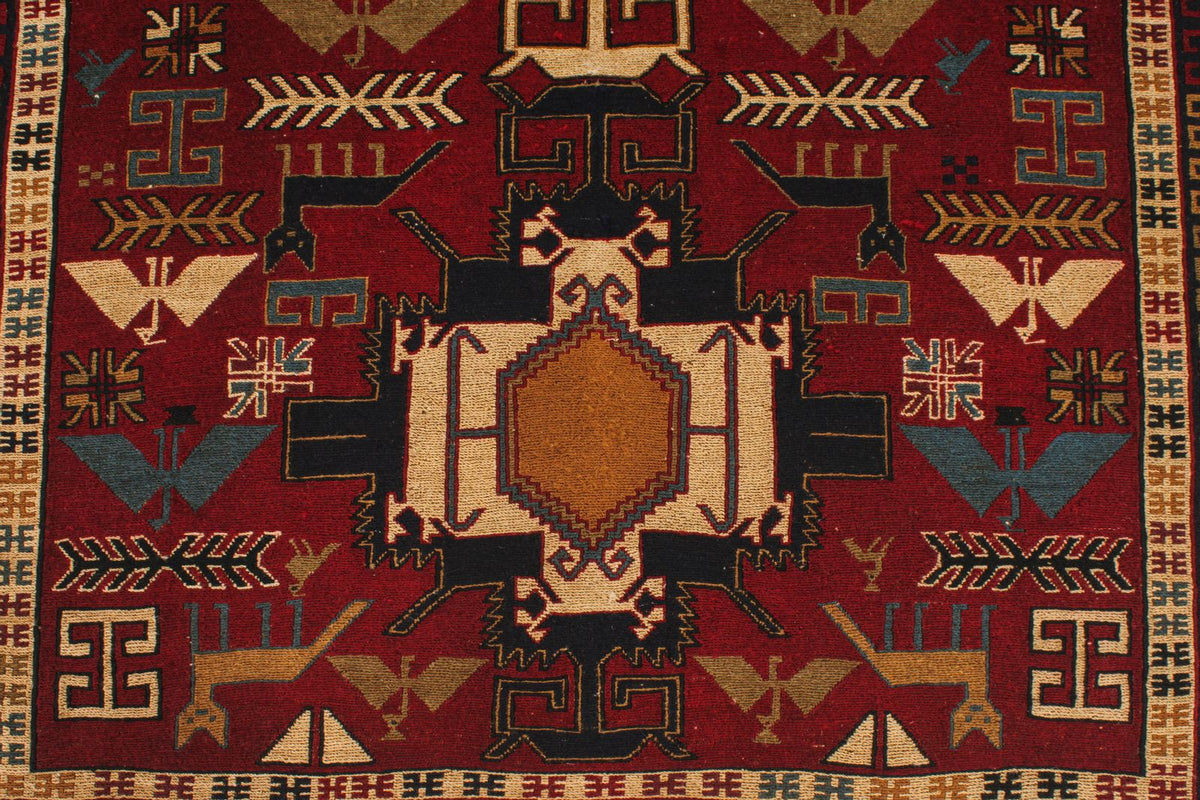 4x6 Red and Multicolor Turkish Tribal Rug