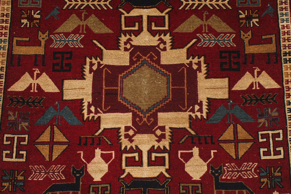 4x6 Red and Multicolor Turkish Tribal Rug