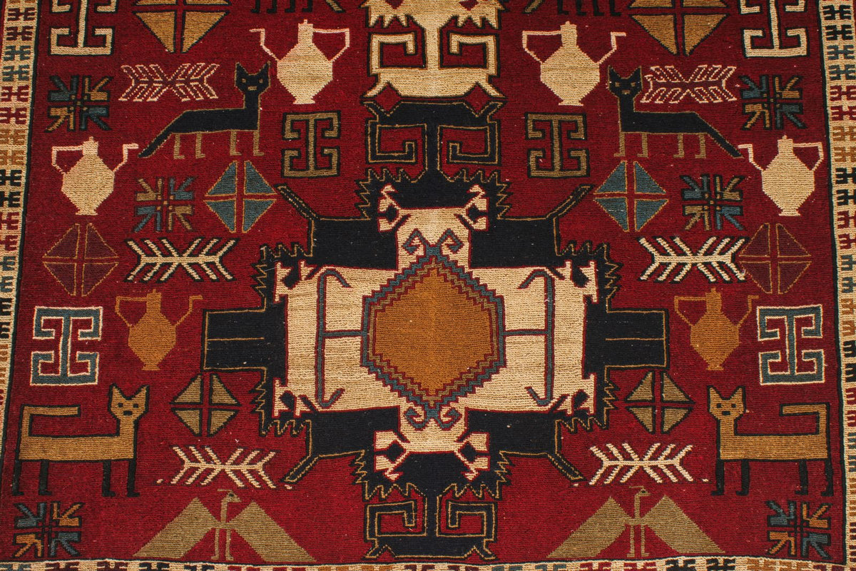 4x6 Red and Multicolor Turkish Tribal Rug