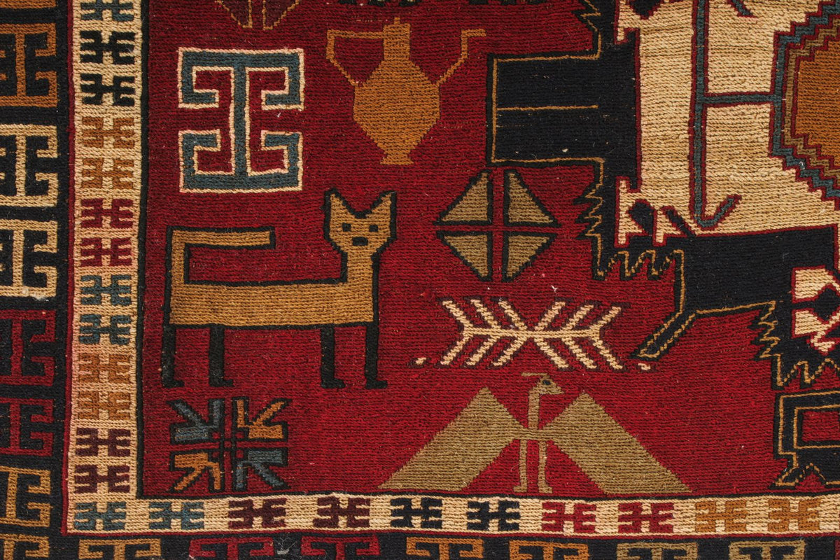 4x6 Red and Multicolor Turkish Tribal Rug