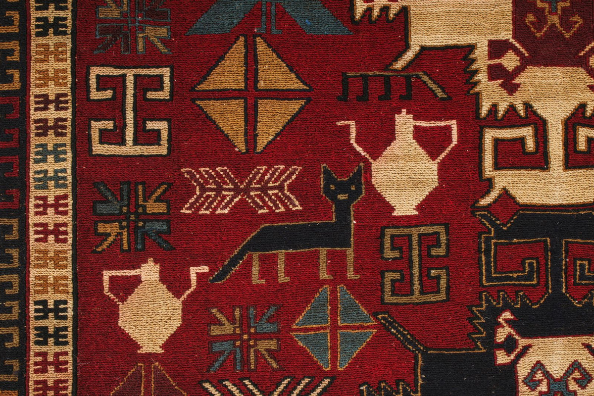 4x6 Red and Multicolor Turkish Tribal Rug