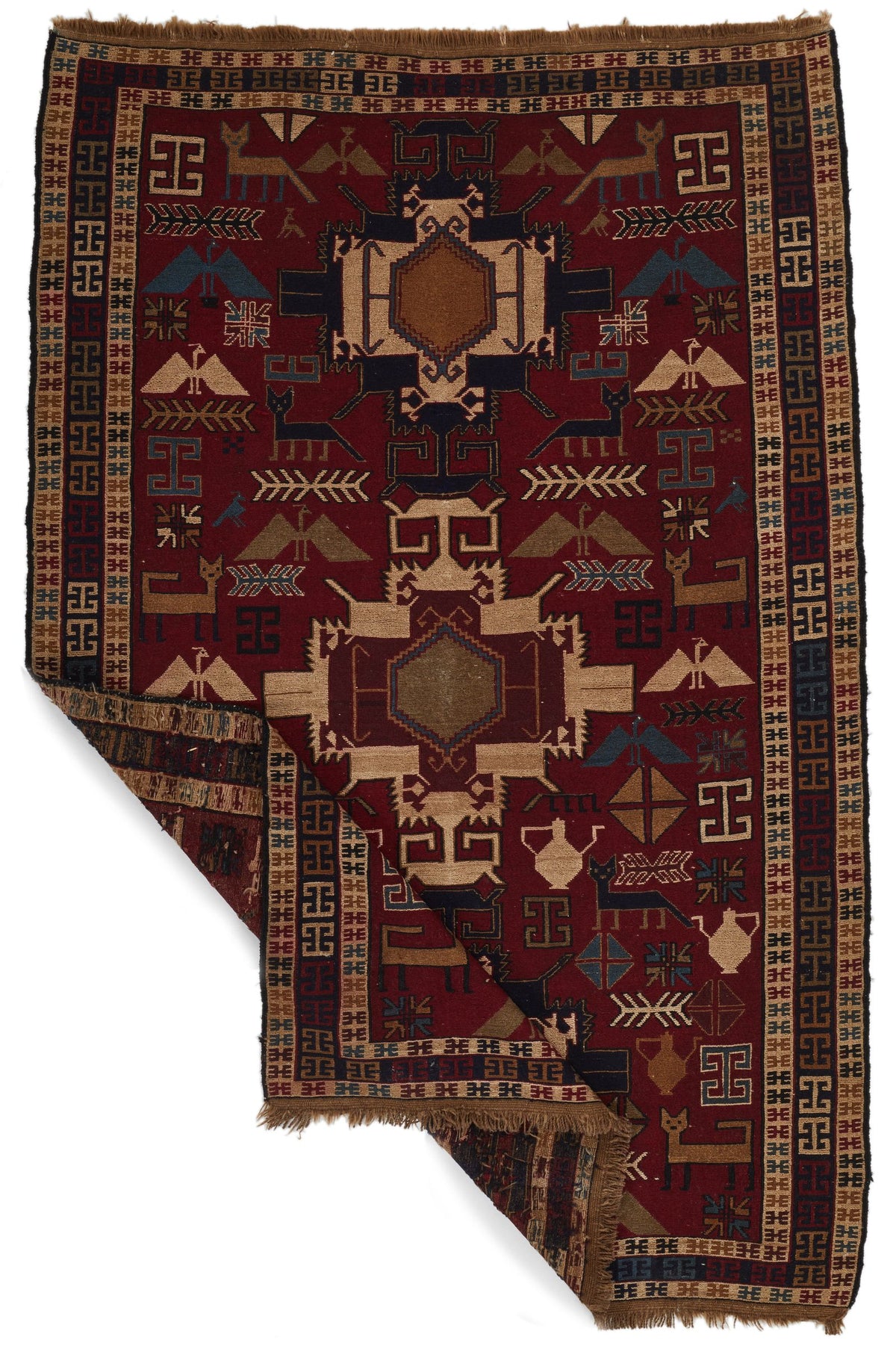 4x6 Red and Multicolor Turkish Tribal Rug