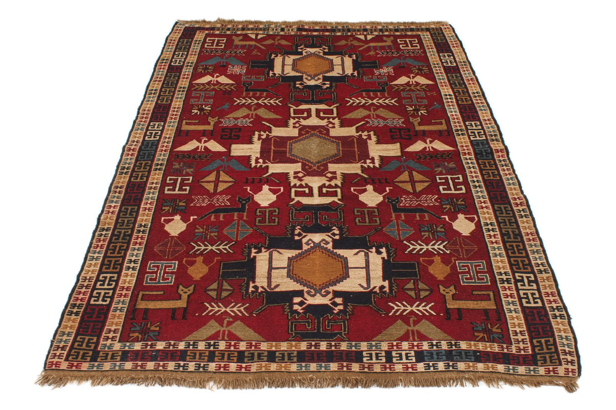 4x6 Red and Multicolor Turkish Tribal Rug