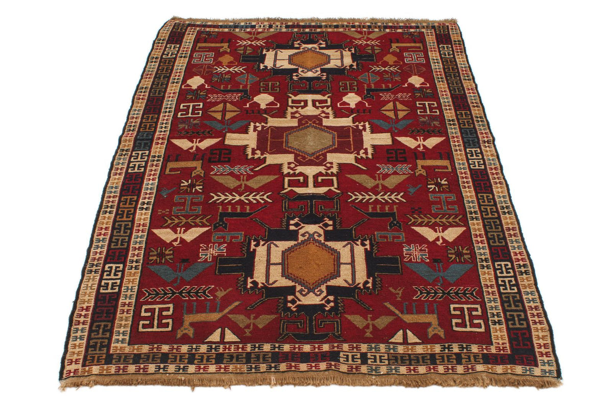 4x6 Red and Multicolor Turkish Tribal Rug