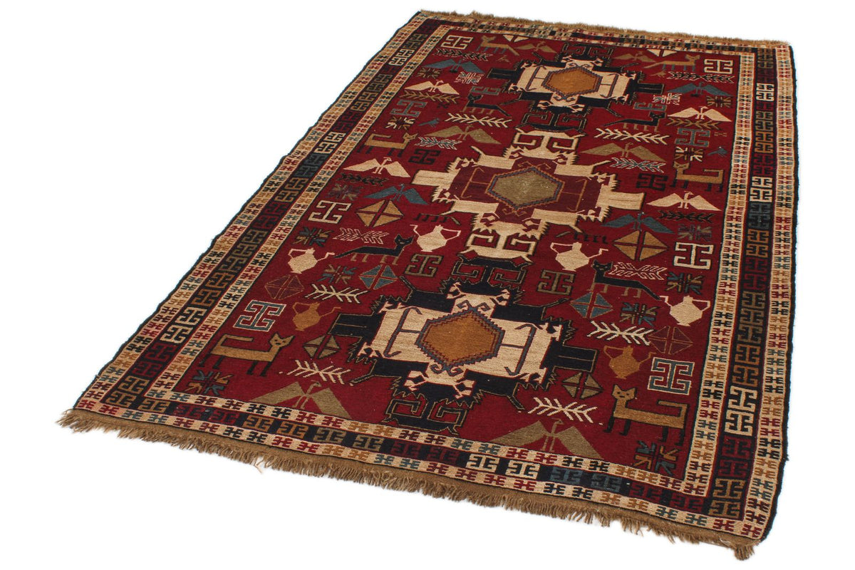4x6 Red and Multicolor Turkish Tribal Rug