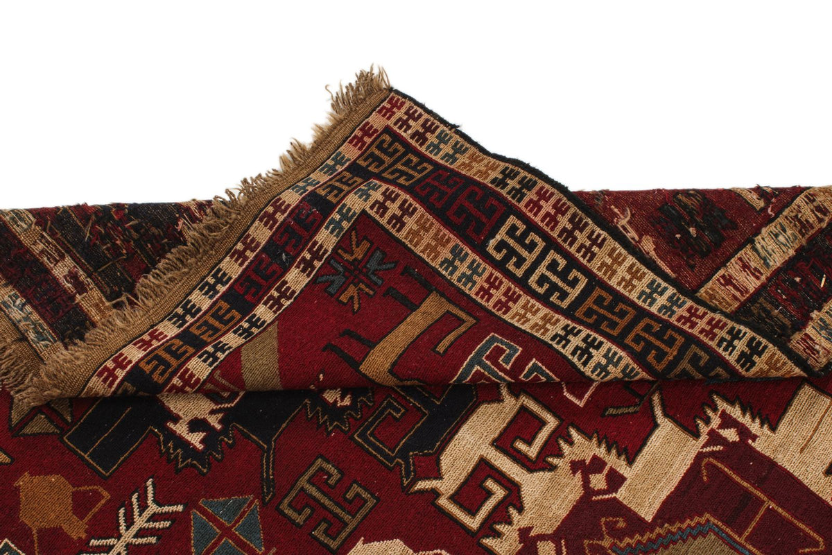 4x6 Red and Multicolor Turkish Tribal Rug