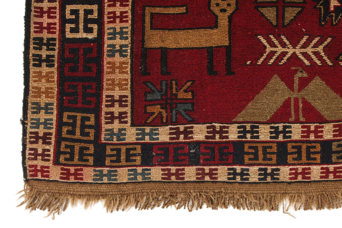 4x6 Red and Multicolor Turkish Tribal Rug