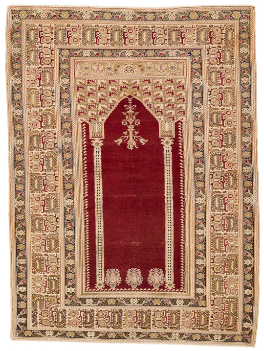4x6 Red and Ivory Turkish Tribal Rug