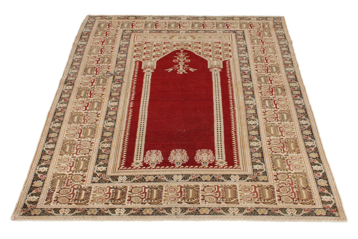 4x6 Red and Ivory Turkish Tribal Rug
