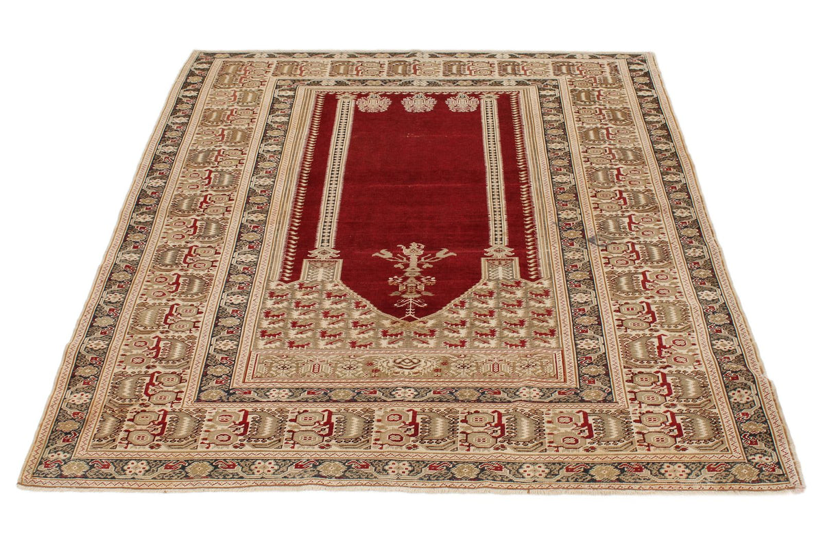 4x6 Red and Ivory Turkish Tribal Rug