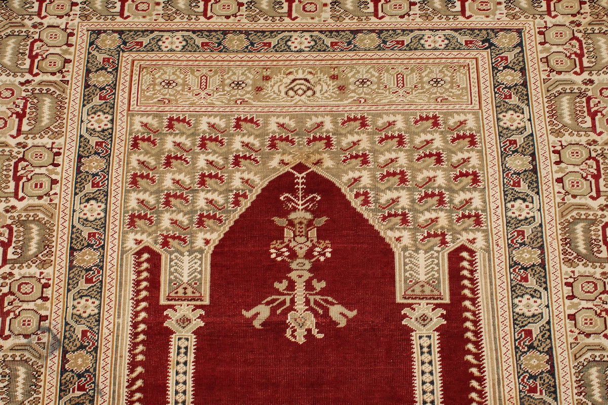 4x6 Red and Ivory Turkish Tribal Rug